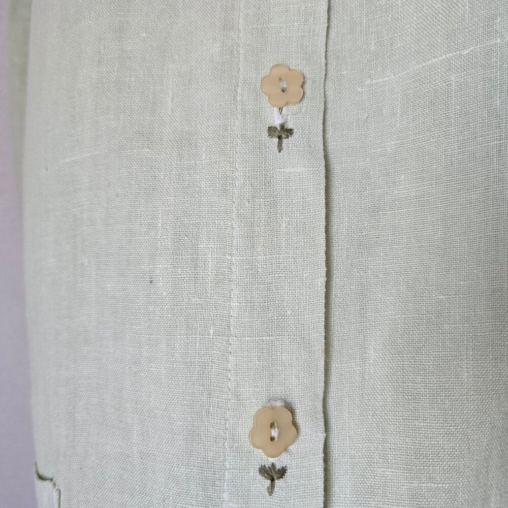 Vintage Hot Cotton by Marc Ware Embroidered Linen Lagenlook Top Button Green - Picture 5 of 12